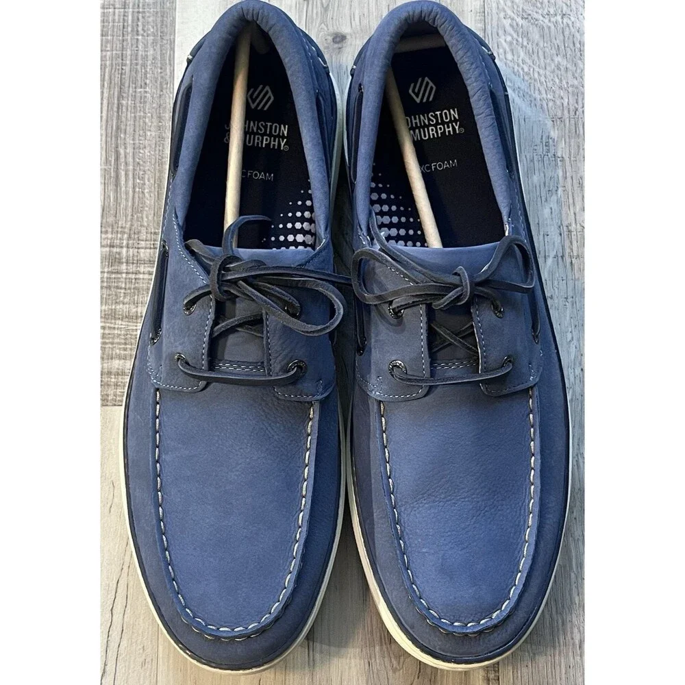 Johnston & Murphy McGuffey 2 Boat Shoe Size 13M Blue Leather Suede Tie NWOB